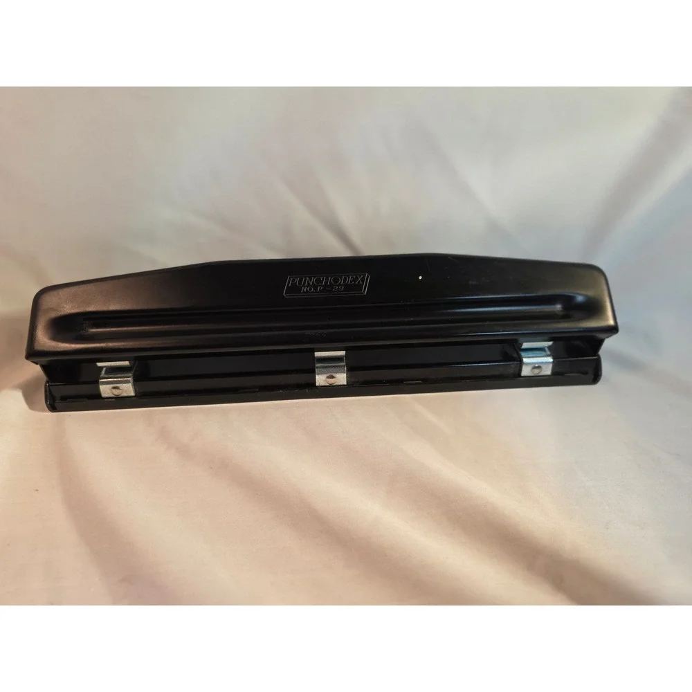 Vintage Punchodex No. P-29 3 Hole Paper Punch Rolodex Corp Black Metal USA Made